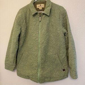 Woolrich sage green Zip Front Quilted floral embroidered Jacket Coat cotton L